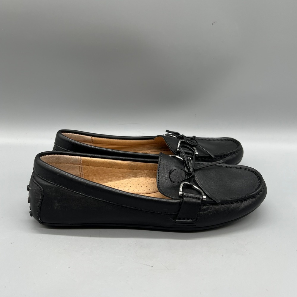 Lauren Ralph Lauren Shoes Women 6.5 Black Leather Briley Driving Loafer Bow Flat